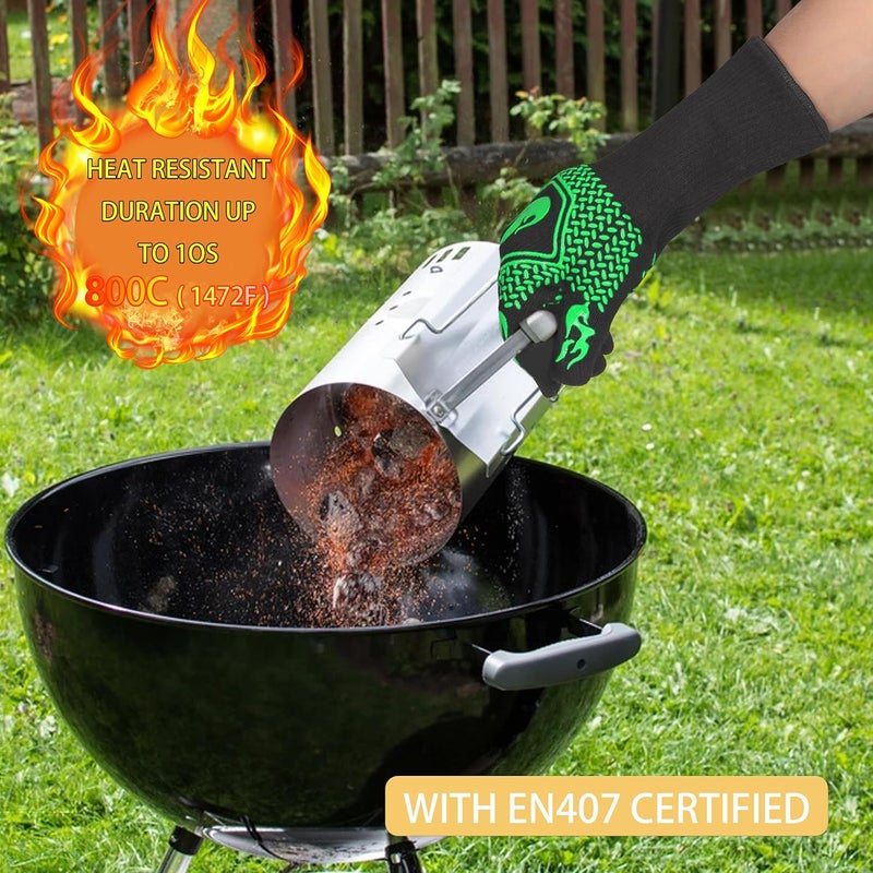 DKHDBD BBQ Fireproof Gloves, Grill Cut-Resistant Gloves 1472°F Heat Resistant Gloves, Non-Slip Silicone Oven Gloves, Kitchen Safe Cooking Gloves for Oven Mitts,Barbecue,Cooking, Frying,13.5 Inch-Green - Image 4